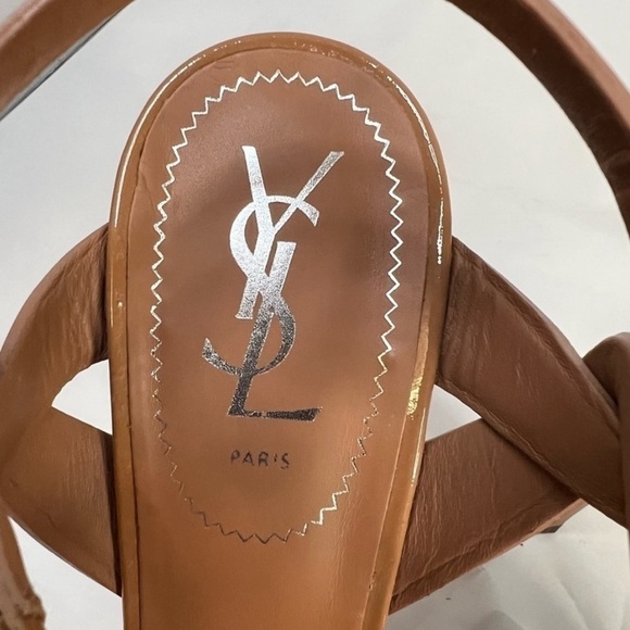 YVE SAINT LAURENT Tribute Brown T-strap Patent Leather Platform Sandal N… - Picture 8 of 13